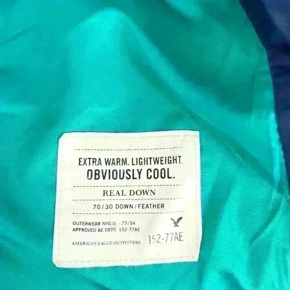 American Eagle Down Puffer Jacket Blue Size Medium Warm Lightweight - Picture 6 of 8